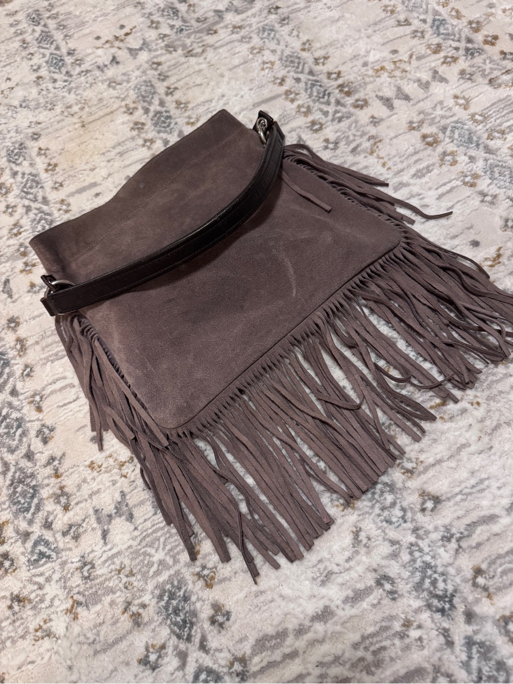 Fringe Suede Crossbody Bag in Taupe